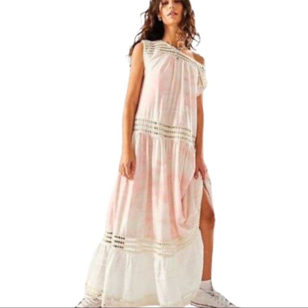 Free People Cream and Light Pink Crochet-Trim Maxi Dress - Picture 8 of 8
